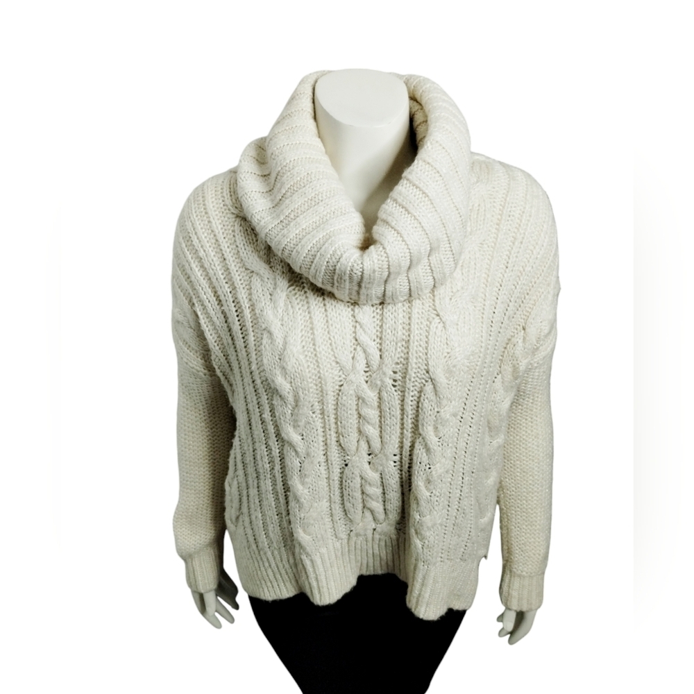 J Lo Women's Oversized Cable Knit Chunky Fisherman Preppy‎ Grunge Cowl Sweater S